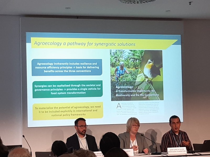Technical input from John Garcia Ulloa, Biovision (right) and moderator Martina Fleckenstein from WWF International (middle)